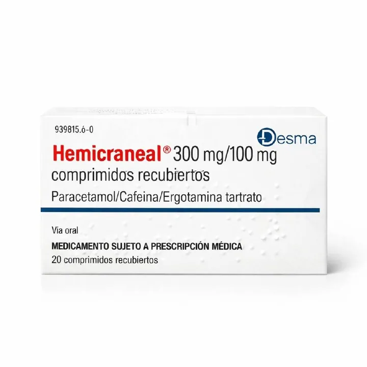 Гемикранеал (Hemicraneal) — парацетамол 300 мг + кофеин 100 мг + эрготамин 1 мг, 20 таблеток